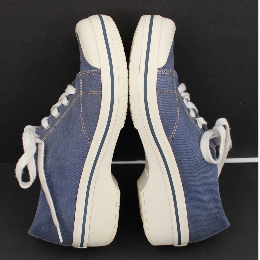 Dansko VEDA Sneaker Clog womens 38 Blue Canvas Lace Up Platform Slip Resistant